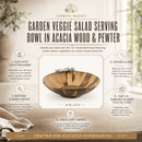 Vagabond House Garden Veggie Acacia Wood Salad Serving Bowl with Pewter Accents | 16" - BlueJay Avenue