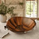 Vagabond House Lily Acacia Wood Salad Serving Bowl with Pewter Handles - BlueJay Avenue