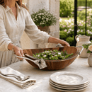 Vagabond House Lily Acacia Wood Salad Serving Bowl with Pewter Handles - BlueJay Avenue