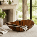Vagabond House Lily Acacia Wood Salad Serving Bowl with Pewter Handles - BlueJay Avenue