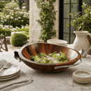 Vagabond House Lily Acacia Wood Salad Serving Bowl with Pewter Handles - BlueJay Avenue