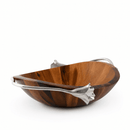 Vagabond House Lily Acacia Wood Salad Serving Bowl with Pewter Handles - BlueJay Avenue