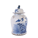 Vintage Temple Jar Flower Bird Motif – Blue & White Porcelain Ginger Jar - BlueJay Avenue