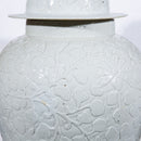 Vintage White Curly Vine Carving Temple Jar - BlueJay Avenue