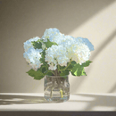 White Hydrangea Artificial Flower Arrangement in Glass Vase - 8 in - BlueJay Avenue