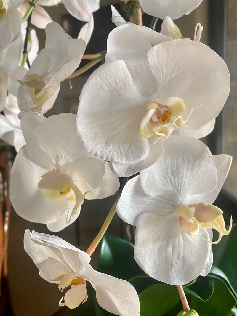 Artificial White Orchid Flower Arrangement in White Vase