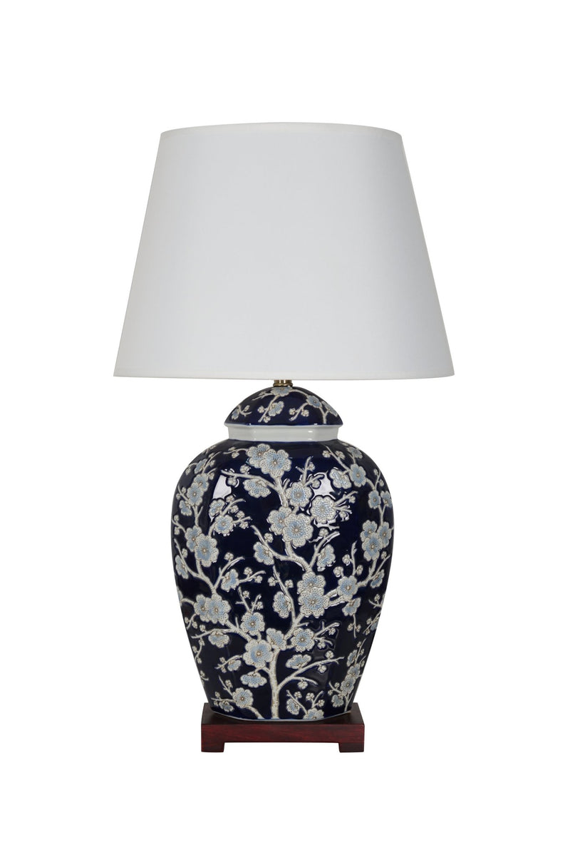 Winward Blue Ginger Jar Lamp With Wooden Base - BlueJay Avenue