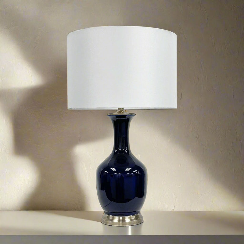 Winward Navy Vase Lamp with Metal Base - BlueJay Avenue