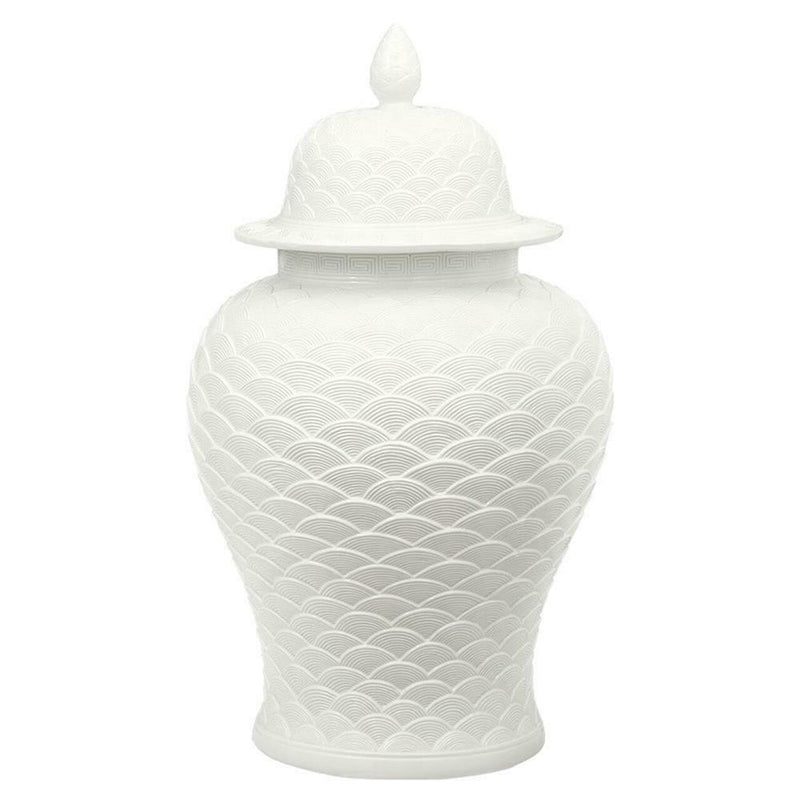 White Carved Seawave Temple Jar - BlueJay Avenue