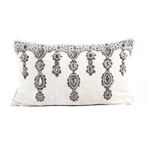 Anila Bead Embroidered Velvet Pillow Cover with Insert, Gray - BlueJay Avenue
