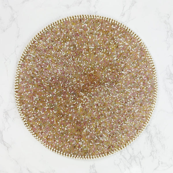 Beaded placemat, Pink & Gold - BlueJay Avenue