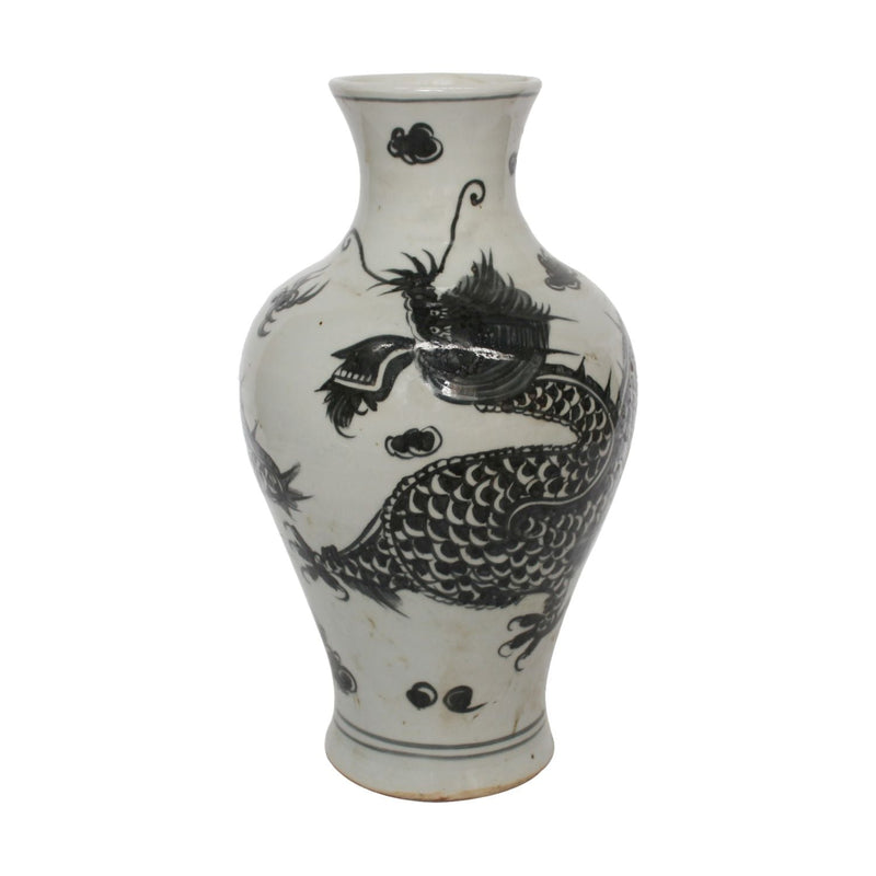 Legend of Asia White & Black Pomegranate Vase with Feathers