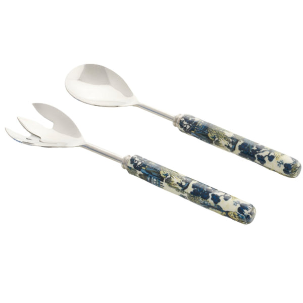 Blue and Green Chinoiserie Enameled Salad Servers - BlueJay Avenue