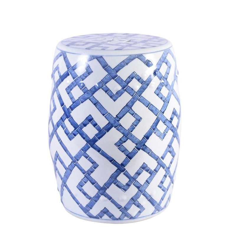 Blue and White Bamboo Joints Garden Stool - BlueJay Avenue