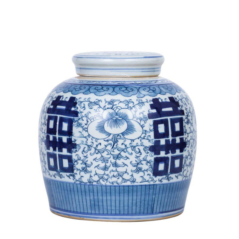 Blue And White Blooming Double Happiness Jar - BlueJay Avenue