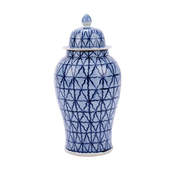 Blue And White Cobalt Chess Grids Porcelain Temple Jar - BlueJay Avenue