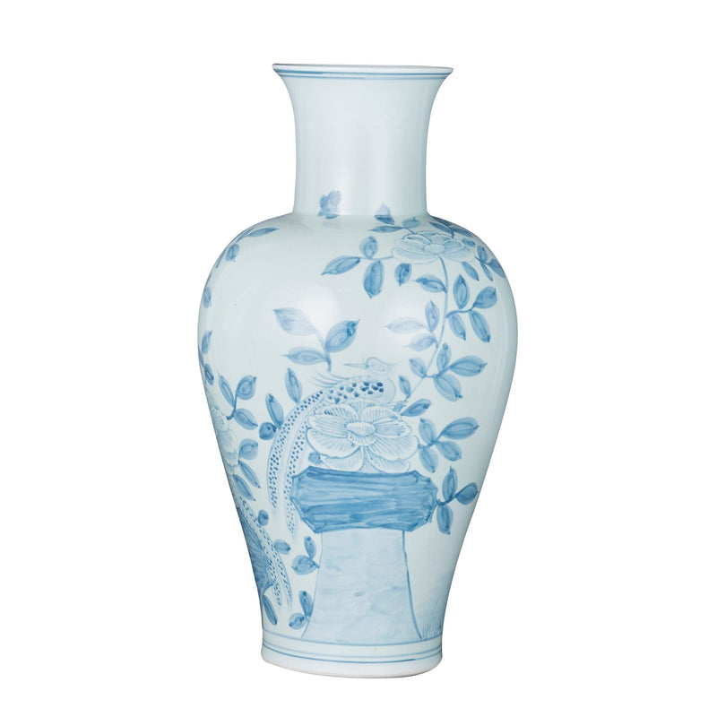 Blue And White Fairy Vase Pheasant Flower Motif - BlueJay Avenue