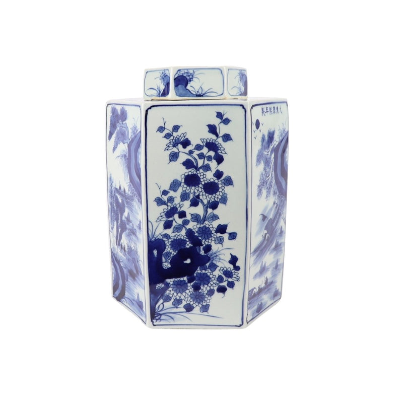 Blue And White Hex Village Flower Jar - BlueJay Avenue