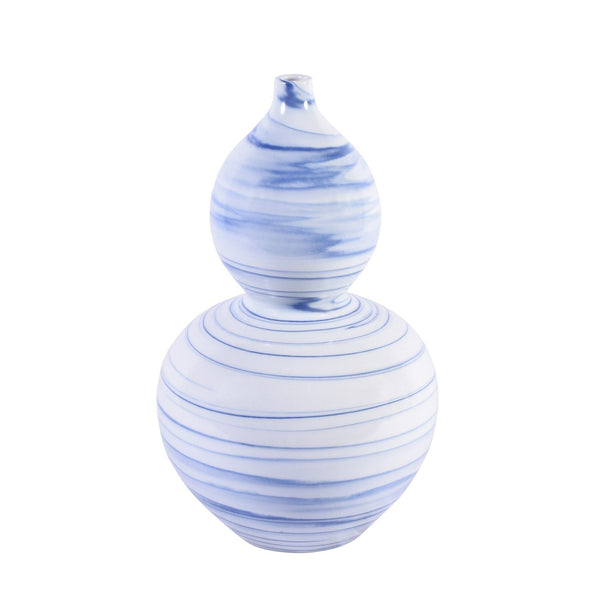 Blue And White Marblized Gourd Vase - BlueJay Avenue