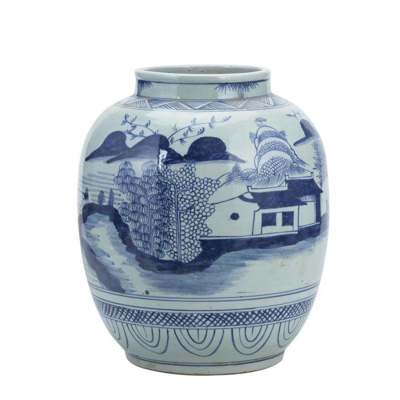 Blue And White Mountain Village Lantern Jar - BlueJay Avenue