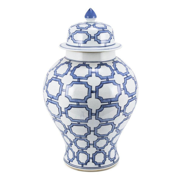 Blue And White Octagonal Window Temple Jar - BlueJay Avenue