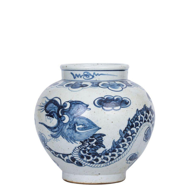 Blue And White Open Top Dragon Jar - BlueJay Avenue