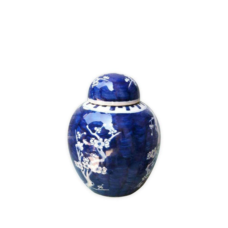 Blue And White Plum Lidded Jar - BlueJay Avenue