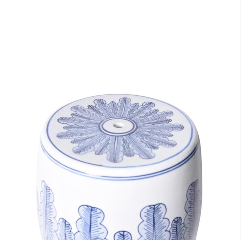 Blue And White Porcelain Banana Leave Garden Stool - BlueJay Avenue