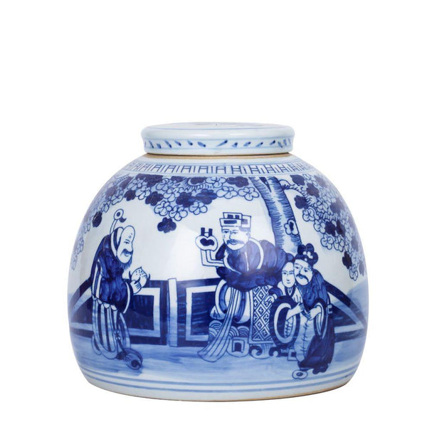 Blue And White Porcelain Ming Ginger Jar, 10" - BlueJay Avenue