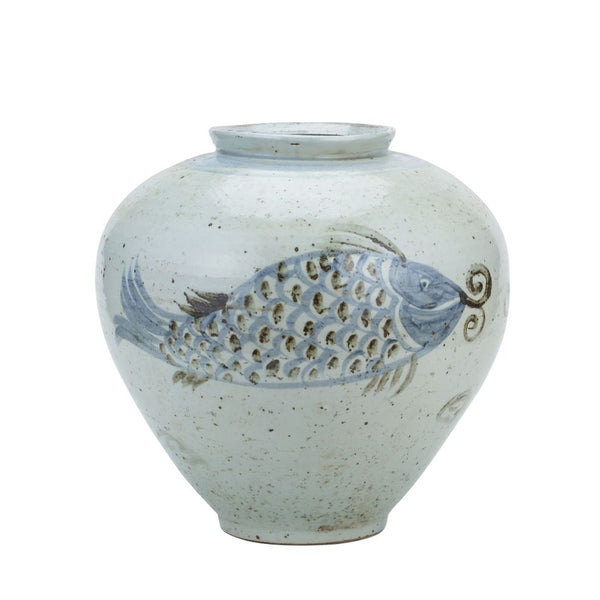 Blue And White Porcelain Silla Koi Fish Jar - BlueJay Avenue