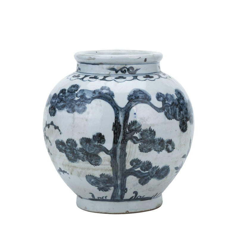 Blue And White Small Jar Pine & Bamboo - BlueJay Avenue