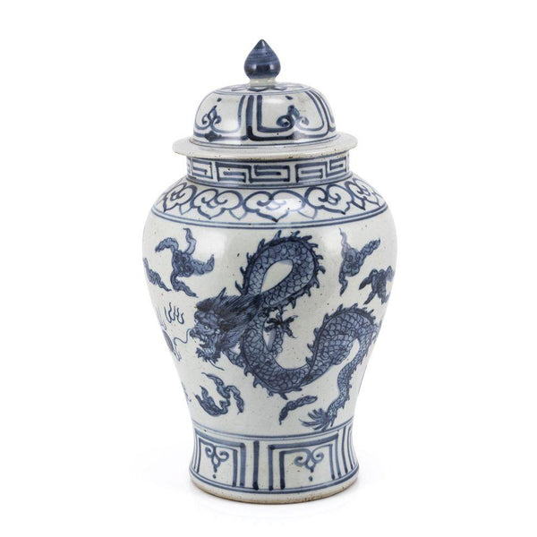 Blue And White Small Porcelain Temple Jar With Draogn - BlueJay Avenue