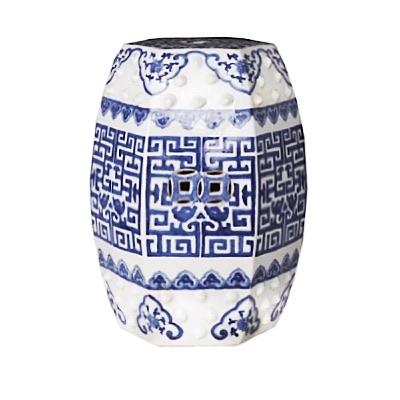 Blue & White Hex Geometric Garden Stool - BlueJay Avenue