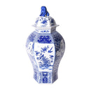 Blue & White Hexagonal Floral Bird Medallion Temple Jar - BlueJay Avenue