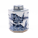 Blue & White Hexagonal Flower Bird Tea Jar - BlueJay Avenue