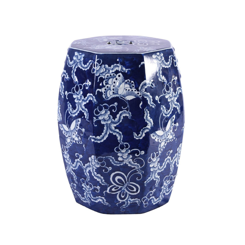 Blue & White Octagonal Butterfly Garden Stool - BlueJay Avenue