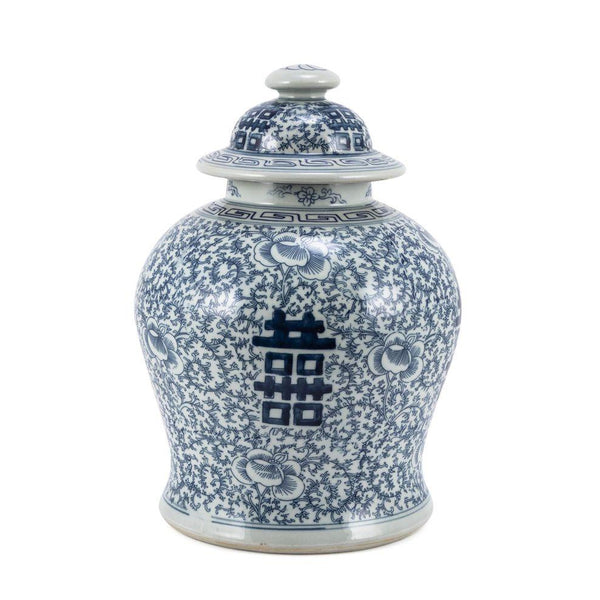 B&W Double Happiness Floral Temple Jar - BlueJay Avenue