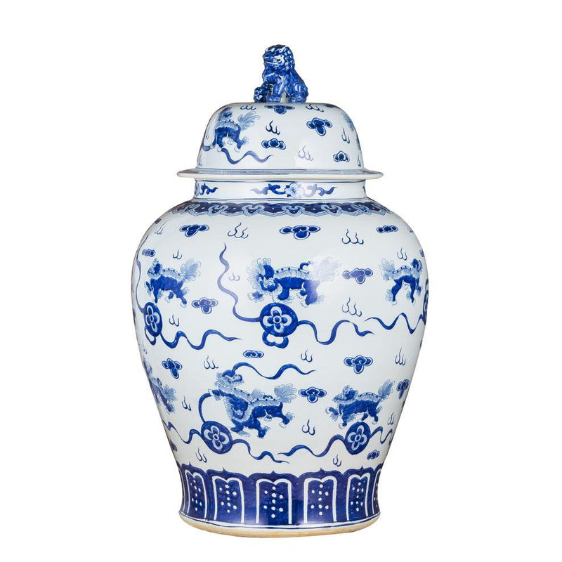 B&W Foo Dog Temple Jar - BlueJay Avenue