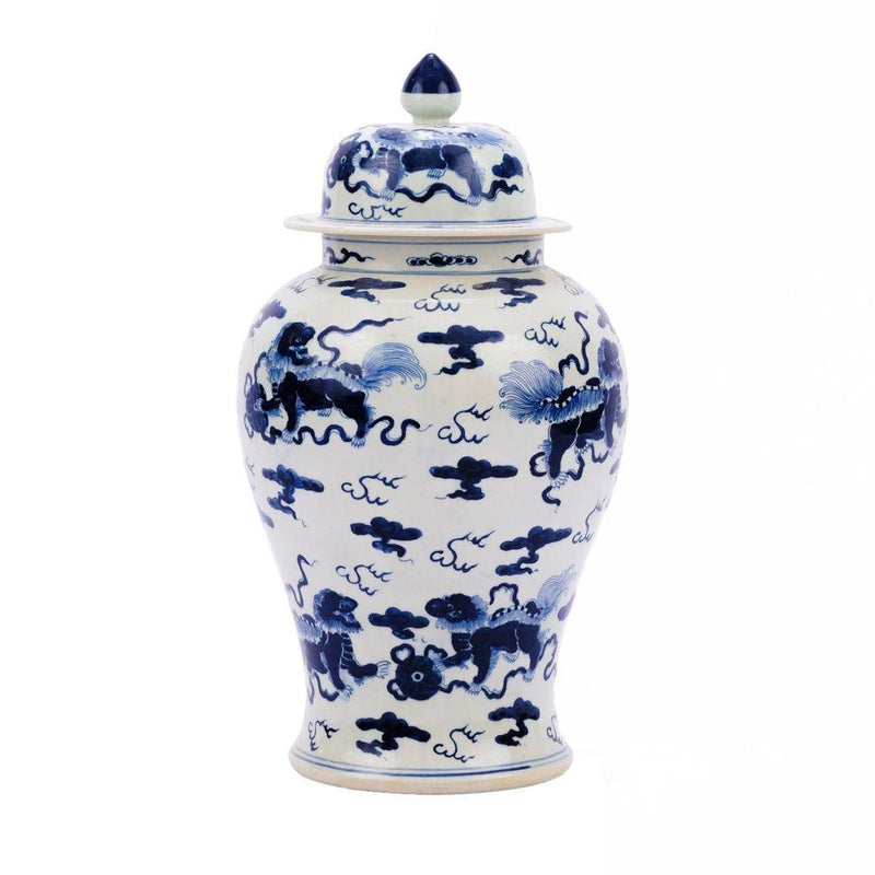 B&W Foo Dog Temple Jar - BlueJay Avenue