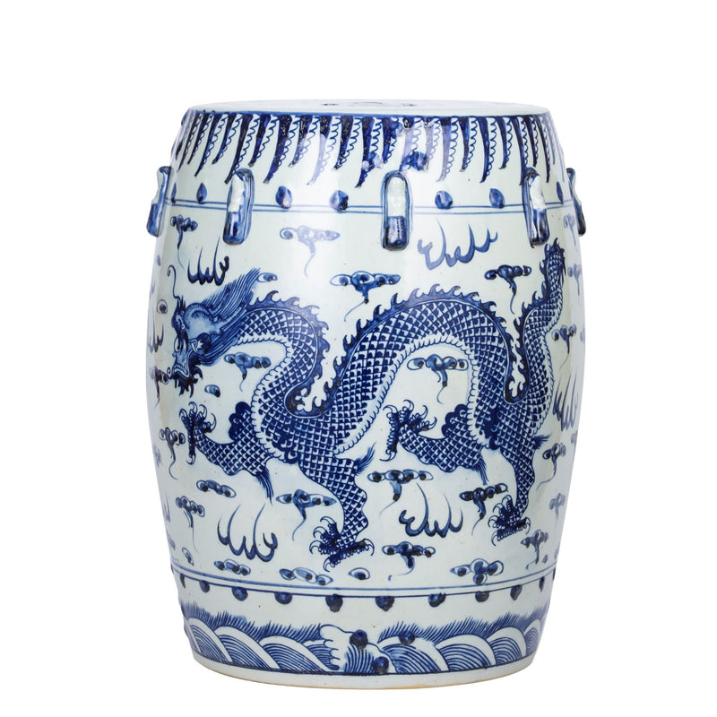 B&W Garden Stool Dragon Motif - BlueJay Avenue