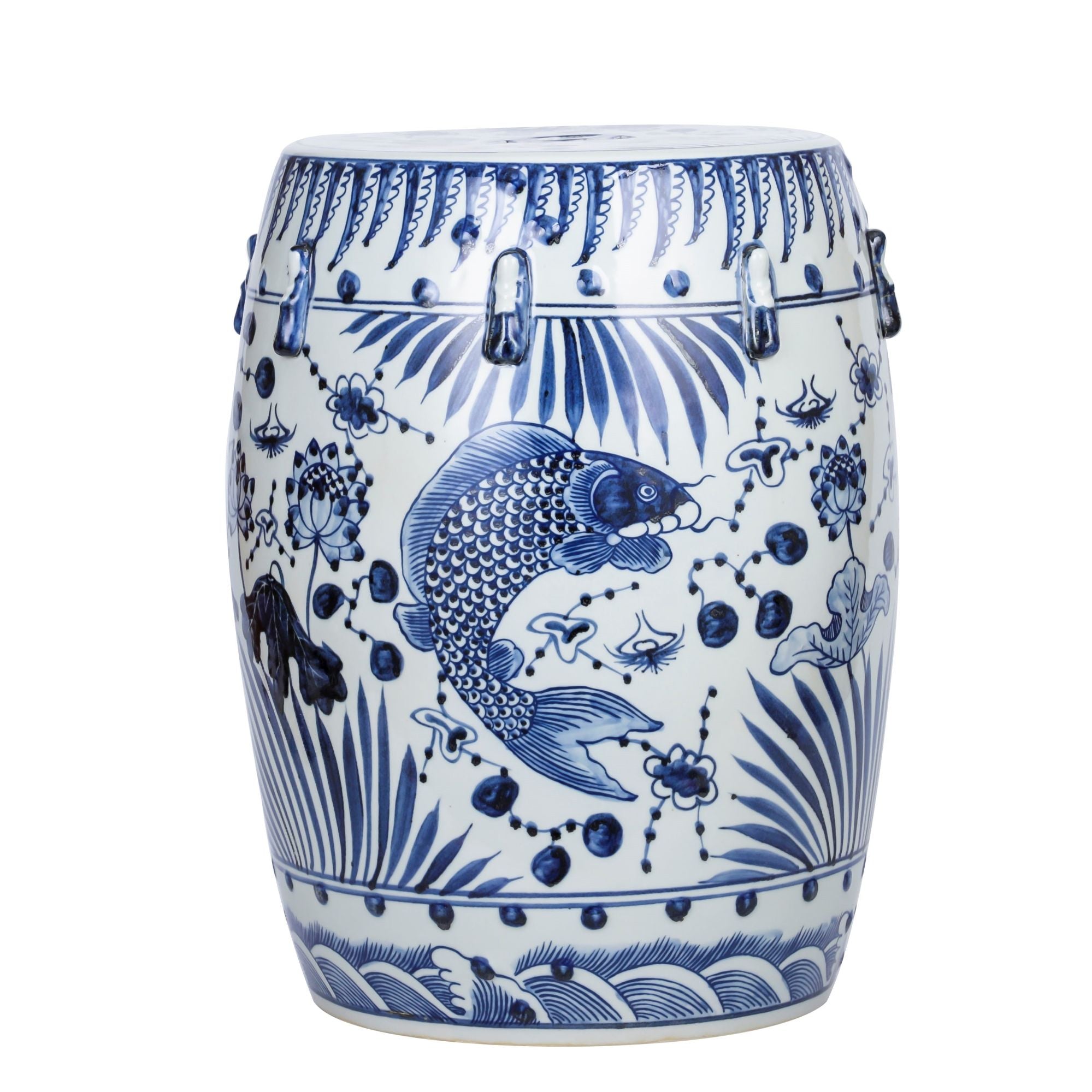 B&W Accent Stool Fish Motif | BlueJay Avenue - BlueJay Avenue