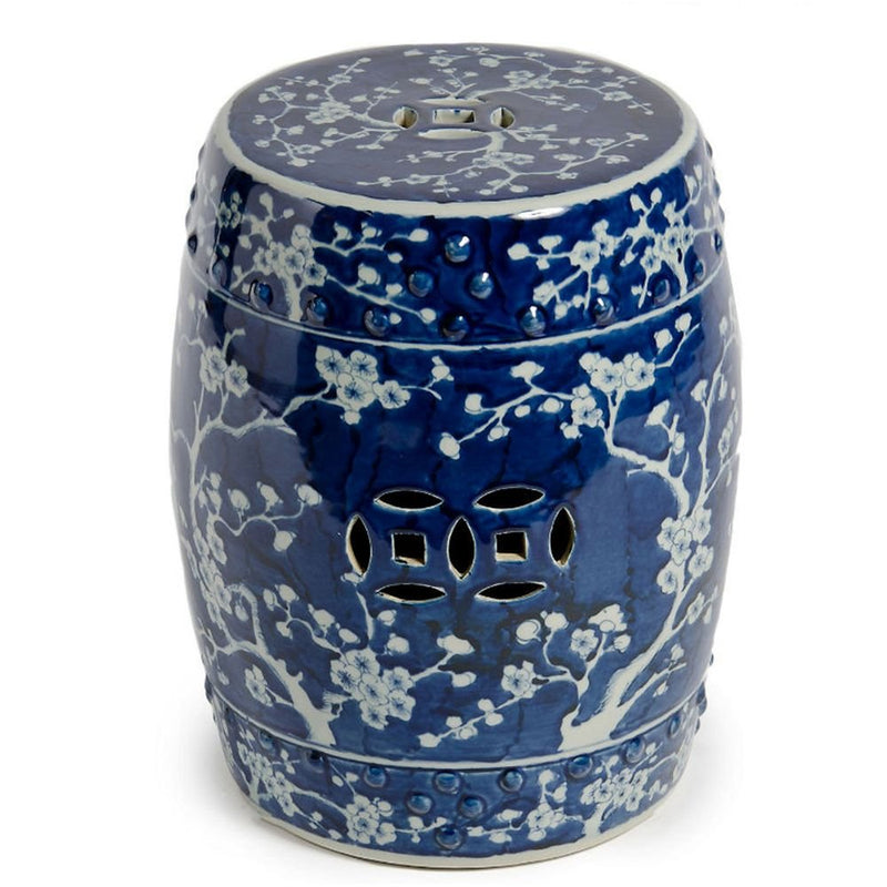 B&W Garden Stool Plum Blossom Motif - BlueJay Avenue