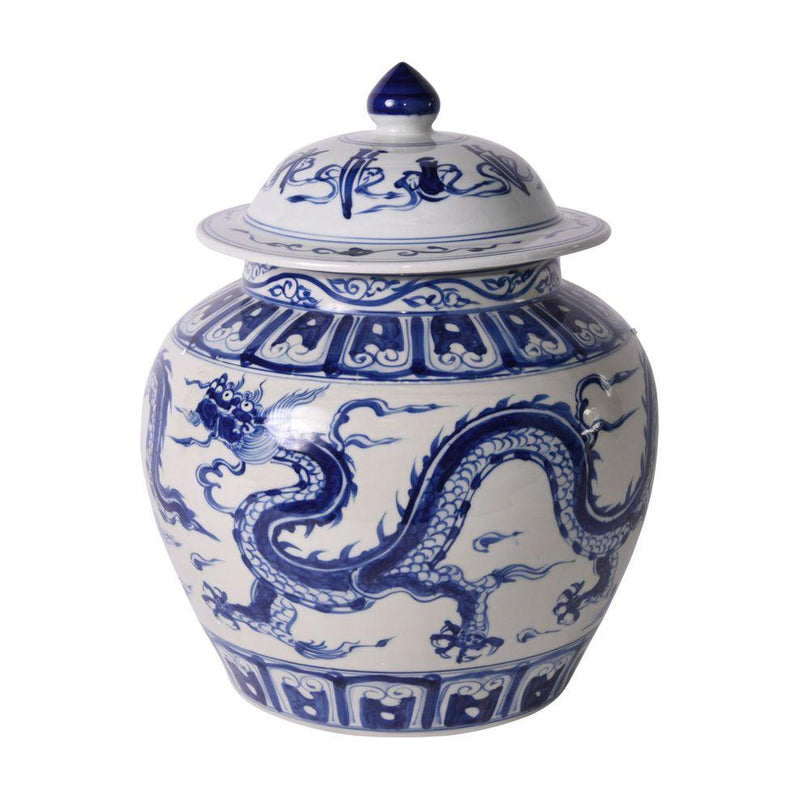 B&W Ginger Jar W/ Dragon Motif - BlueJay Avenue