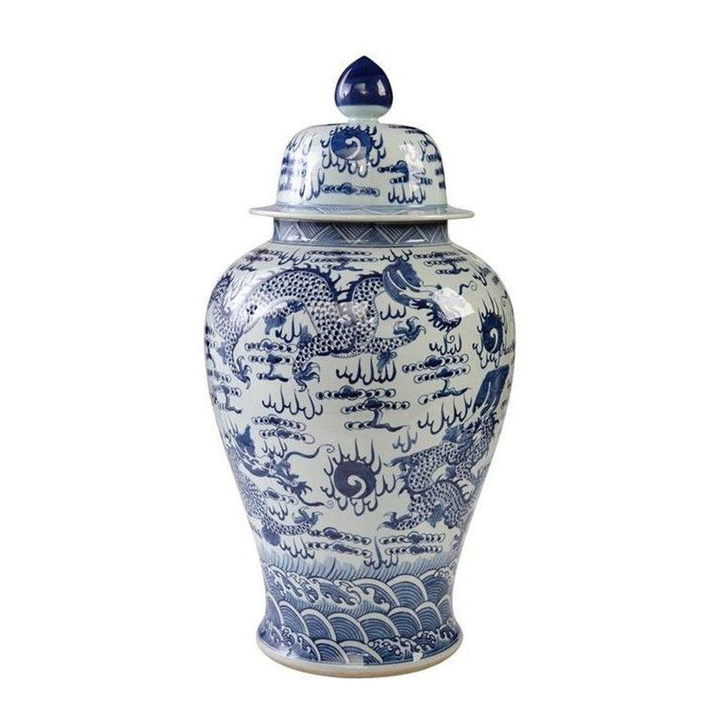 B&W Temple Jar Sea Dragon Motif - BlueJay Avenue