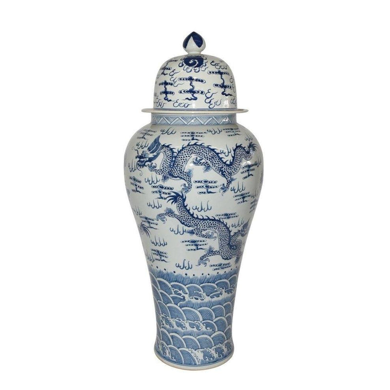 B&W Temple Jar Sea Dragon Motif - BlueJay Avenue