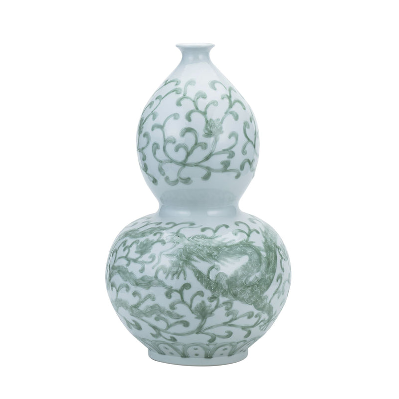 Celadon Dragon Lotus Gourd Vase - BlueJay Avenue