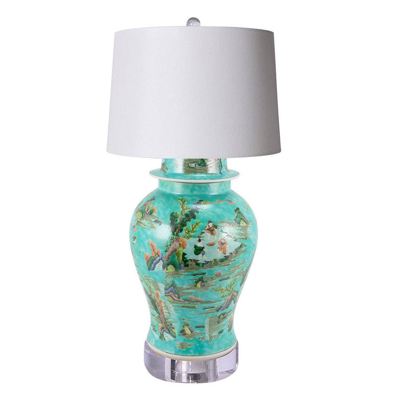 Chinoiserie Landscape Temple Jar Table Lamp - BlueJay Avenue