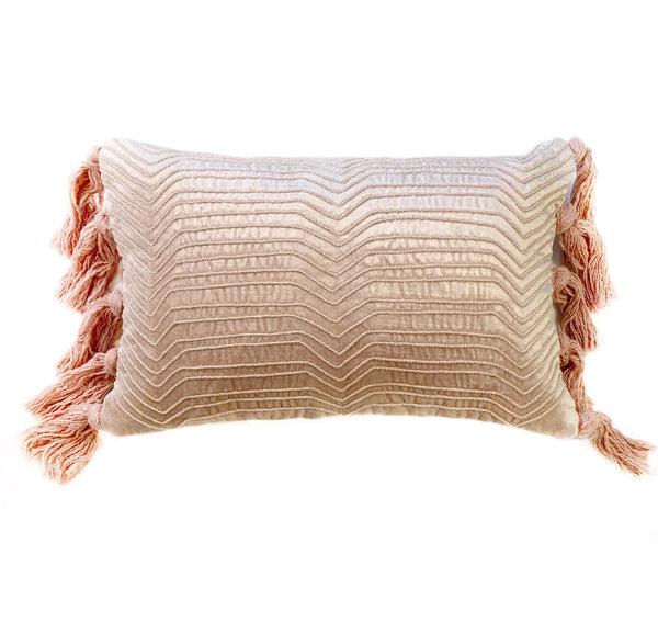 Cord Embroidered Viscose Velvet Pillow Cover with Insert, Blush Pink - BlueJay Avenue