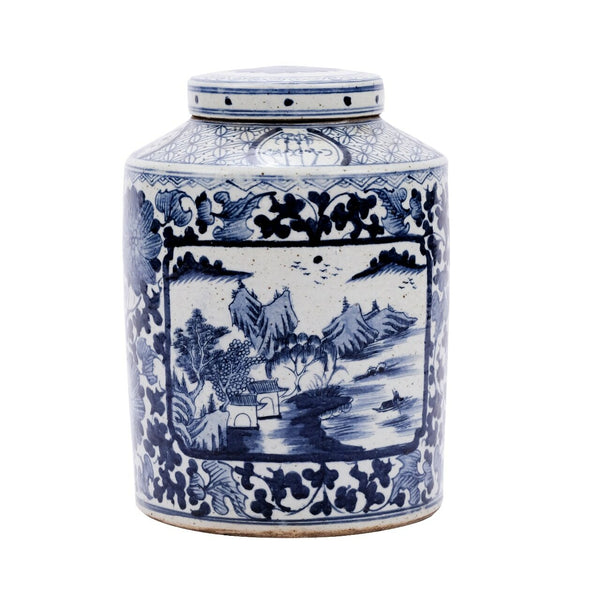 Dynasty Tea Jar Floral Landscape Medallion - BlueJay Avenue