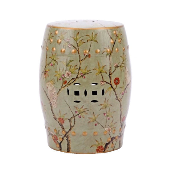 Famille Rose Green Stool Bird Floral Motif - BlueJay Avenue